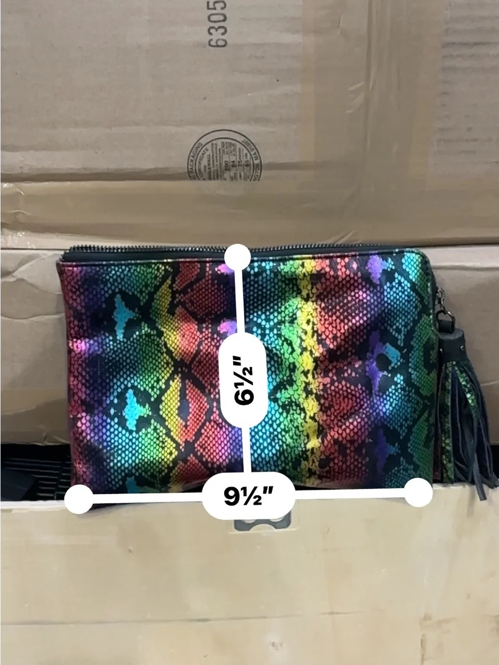 Multicolor Rainbow Snake-Print Zip Wristlet Clutch